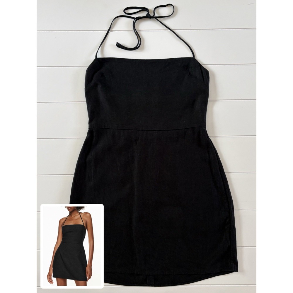 Babaton Aritzia Credenza Linen Mini Dress Black Halter Neck LBD Capsule Size 4